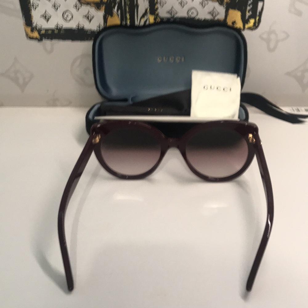 New Authentic Gucci GG0325S 007 Burgundy Cat-Eye Sunglasses Red Lenses - Picture 7 of 12